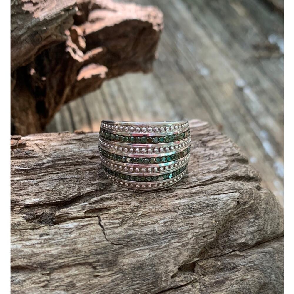 Sterling Silver and Green Diamond Ring by SJ